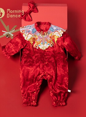 晨舞女宝宝周岁礼服婴幼儿童喜庆红色中式百天宴满月国风服装春夏