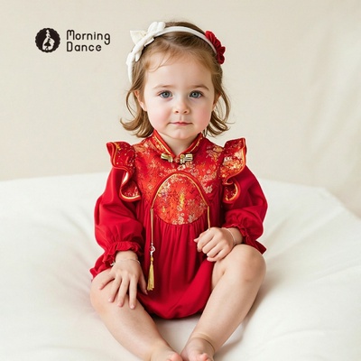 晨舞女宝宝周岁礼服红色新公主裙
