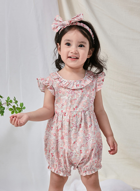 MorningDance 婴幼儿女童连体衣小孩宝宝粉色包屁哈衣纯棉轻薄 夏