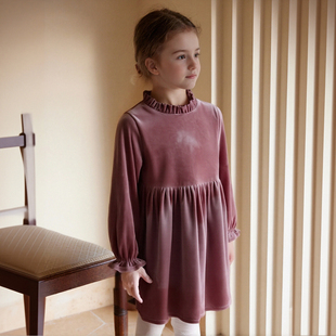 晨舞秋冬装新款女童长袖连衣裙儿童红色丝绒公主裙宝宝生日母女装