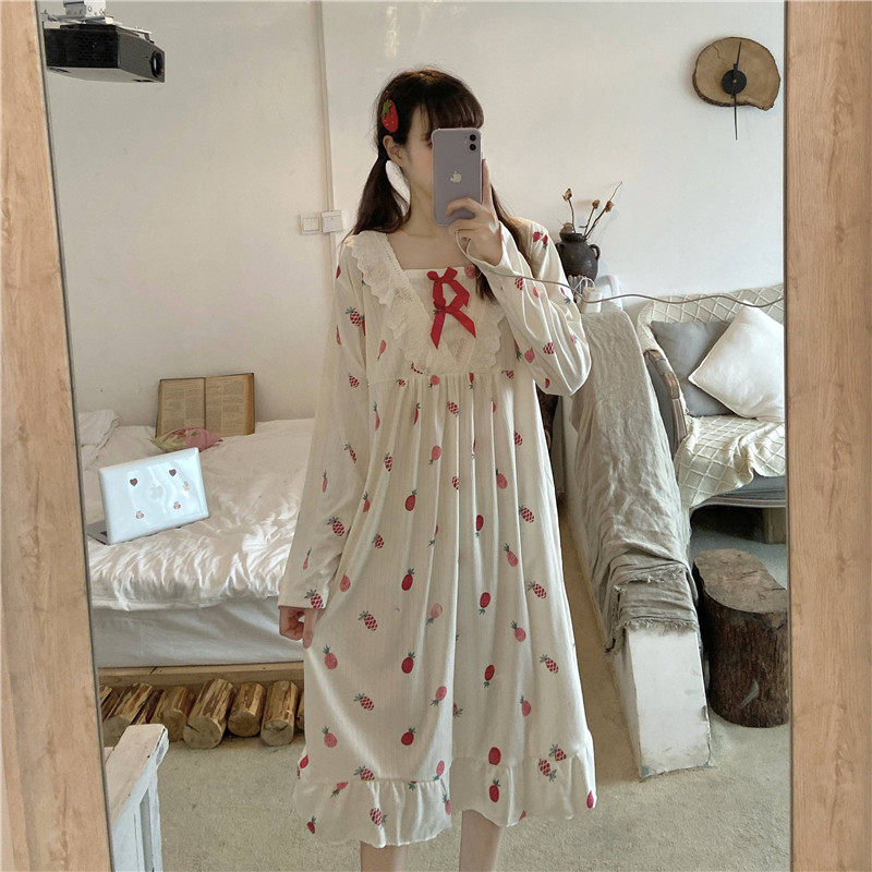Real price new Korean version lovely mid long home clothes nightdress girl