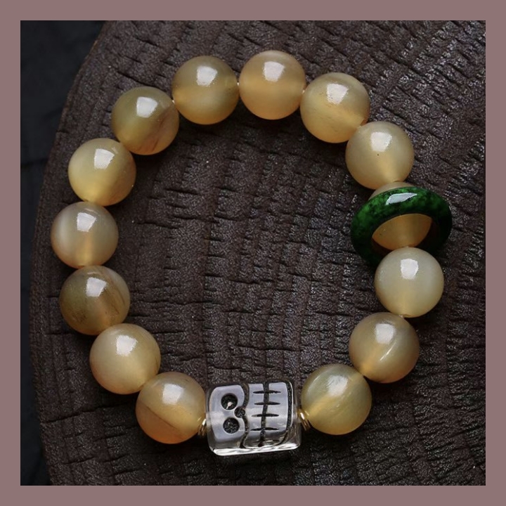 收藏高品质天然老骨雕刻阿呆手链DIY文玩圆珠手串男女小众14mm
