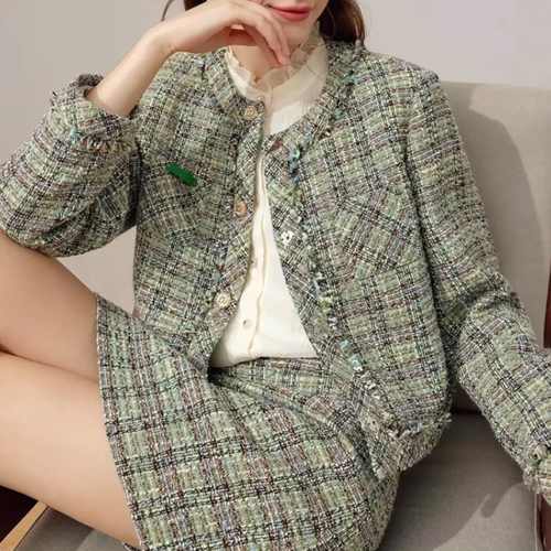 B752小香风外套女春装新款短款毛边小个子品质夹克