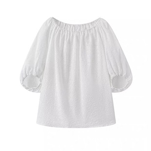 上衣宽松罩衫 B843夏季 衬衫 绣花棉白色百搭休闲短袖 女 新款