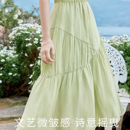 B313春夏款白色褶皱半身长裙百搭垂感肌理纹A字裙温柔半裙