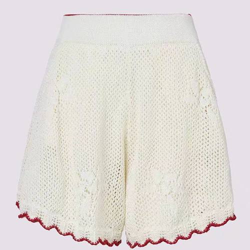 B842明星同款新款撞色花边玉兰镂空针织短裤阔腿裙裤