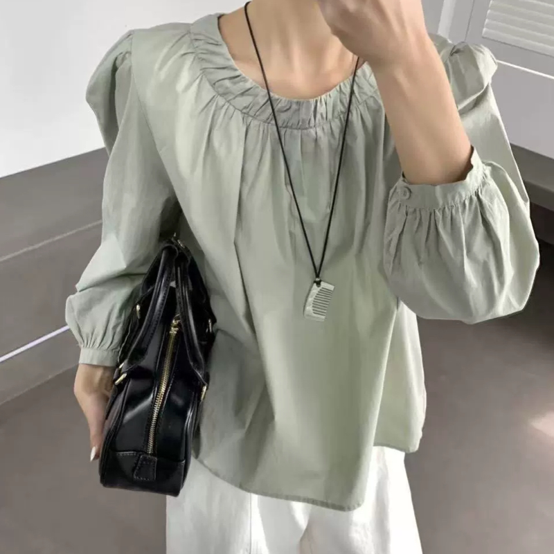 A432【法式宫廷风衬衫】花苞式立领 甜美减龄宽松柔软棉衬衫女