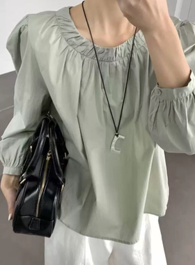 A432【法式宫廷风衬衫】花苞式立领 甜美减龄宽松柔软棉衬衫女