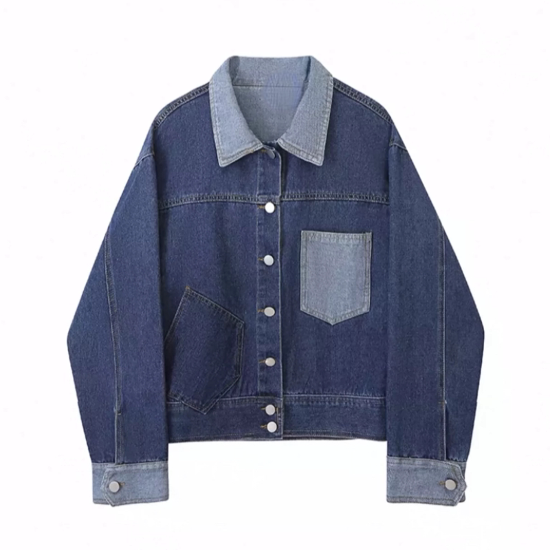 A534高端漂亮的春秋新款拼接时尚百搭宽松落肩牛仔外套夹克女