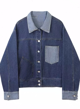 A534高端漂亮的春秋新款拼接时尚百搭宽松落肩牛仔外套夹克女