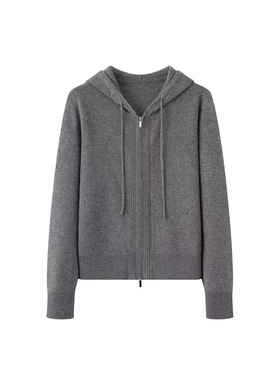 C533秋冬新款休闲极简风连帽拉链针织开衫女5GA234191