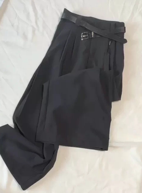 A234 黑色腰带阔腿长裤春夏裤子