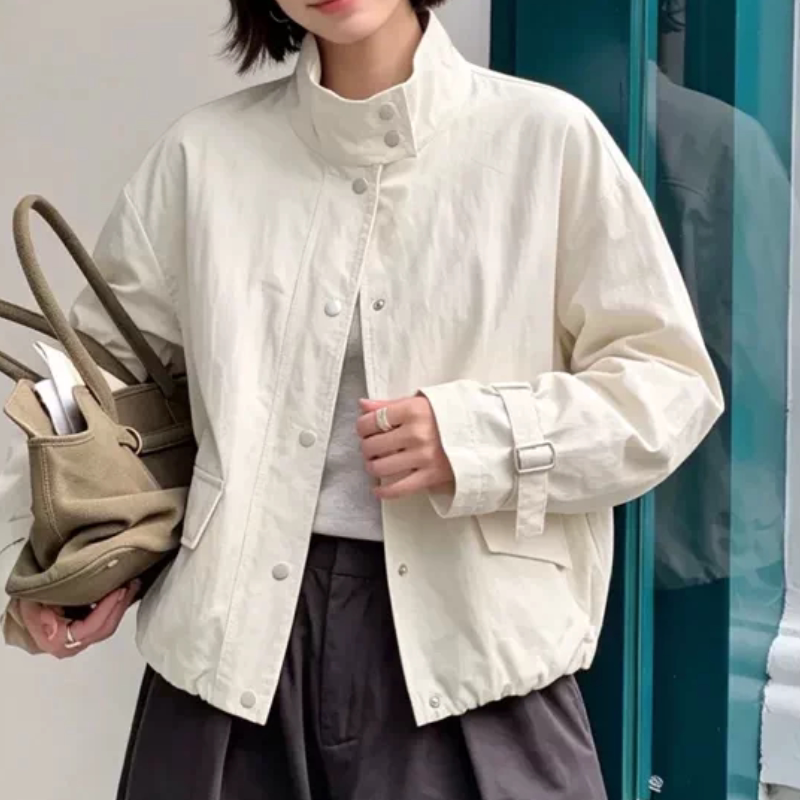 A912秋季女装高级感宽松短款有内衬立领冲锋衣外套女6105