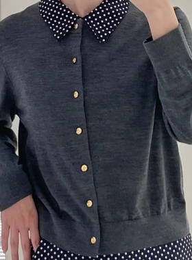 C304波点可拆卸翻领减龄学院风叠穿毛衣秋季新款长袖女针织衫