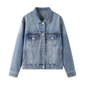 A724秋季 新款 水洗落肩翻领甜酷宽松休闲牛仔外套女上衣