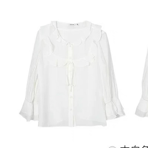 C122春夏秋新款法式淑女浪漫圆领荷叶边七分袖薄款上衣