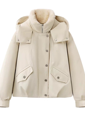 D753宽松显瘦毛领连帽洋气时髦羽@绒派克服保暖外套长袖小个子女