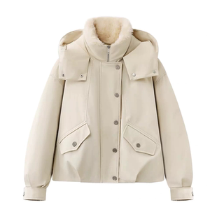 D753宽松显瘦毛领连帽洋气时髦羽@绒派克服保暖外套长袖 小个子女