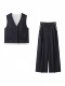 B504 A232艾系列春新款 马甲西裤 条纹V领无袖 背心女套装 条纹西装