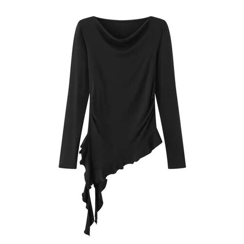 A154 T恤女装春夏季新款不规则设计感黑针织衫上衣打底衫T恤舒适
