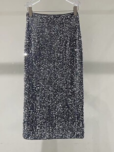 A743艾秋季 高腰亮片开叉半身裙女31213557 新款