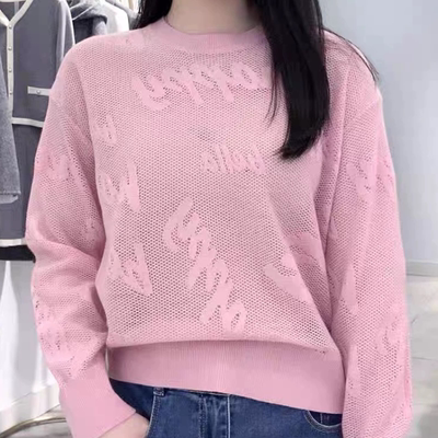 C132秋冬柔软提花套头圆领长袖针织毛衣女