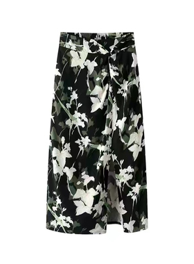 C533 女装 夏季新款开叉高腰扭结印花长款半身裙女0.18