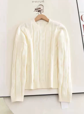 B303秋冬款软糯舒适圆领百搭麻花设计米色套头针织衫毛衣女