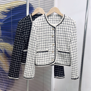 B644小香风外套春秋韩版 高级感格纹减龄千金风气质名媛粗花呢短款