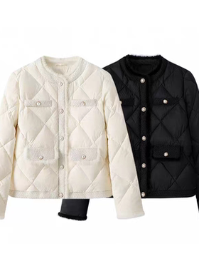 A652 小香风羽绒服冬季新款女装水貂毛圆领白色轻熟甜美短外套