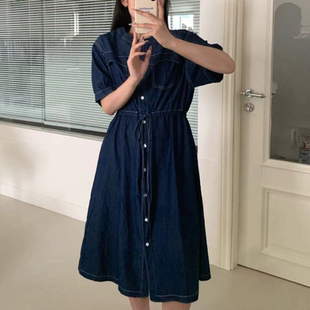 系带收腰宽松显瘦牛仔连衣裙女 B812 薄款 柔软宽松大码 连衣裙开衫