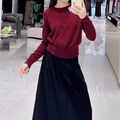 A442艾系新款 时髦炸街甜美减龄宽松显瘦圆领假两件针织衫 女