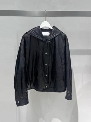 B942连帽皮衣外套女宽松休闲显瘦小个子棉衣夹克上衣