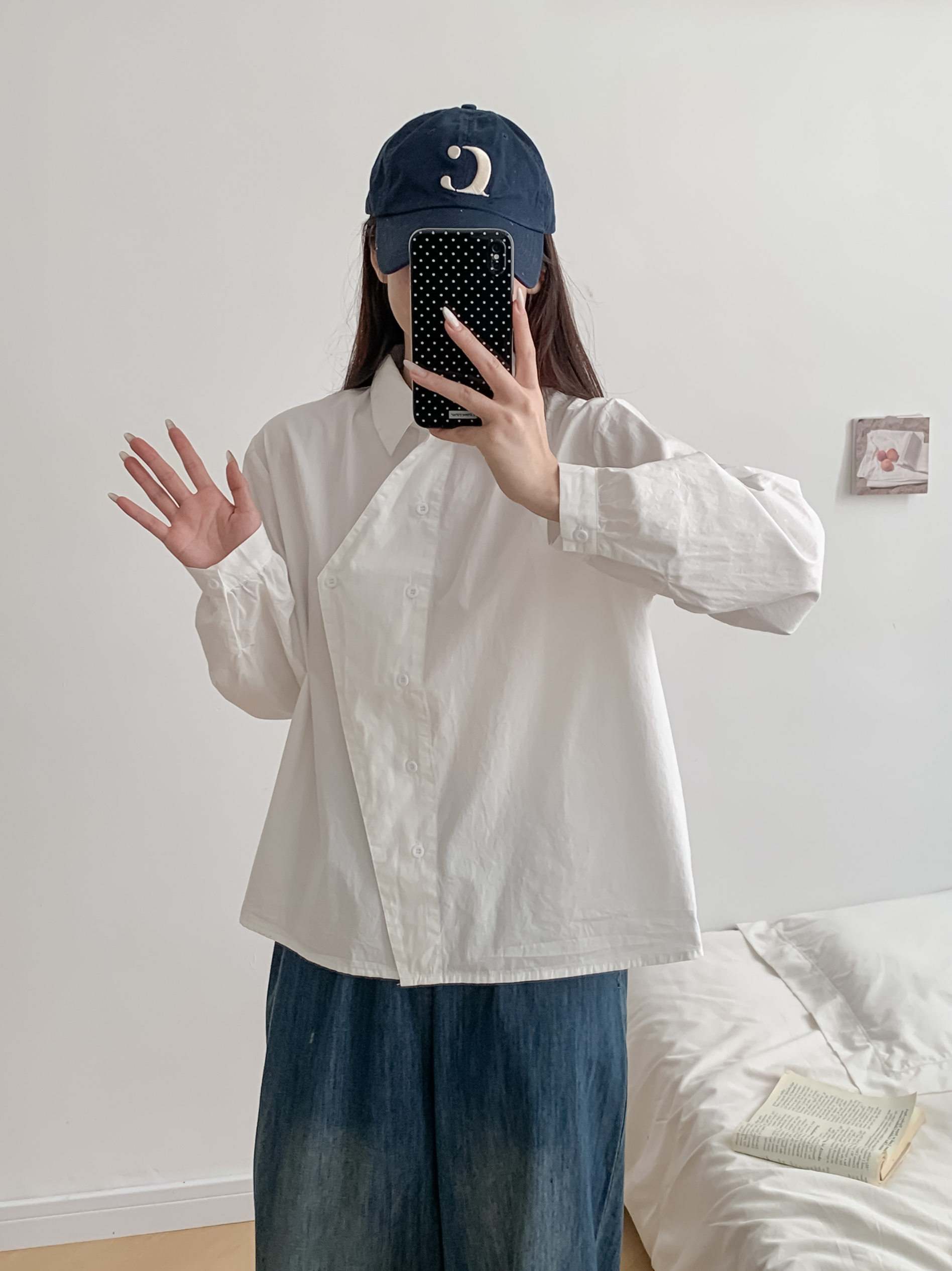 C555春季纯棉白衬衫女上衣宽松短款文艺范个性纯棉简约衬衫女