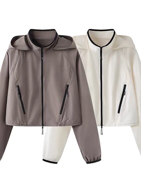 A622休闲百搭工装风短外套女春季新款小个子连帽冲锋衣夹克