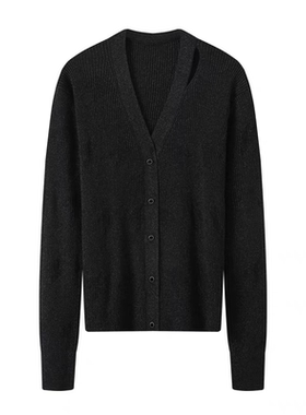 C602镂空提花针织开衫春季新款时尚V领设计感百搭针织衫上衣0.35