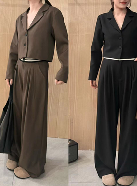 B944盐系轻熟西装套装裤女秋季新款休闲短袖西服阔腿裤两件套