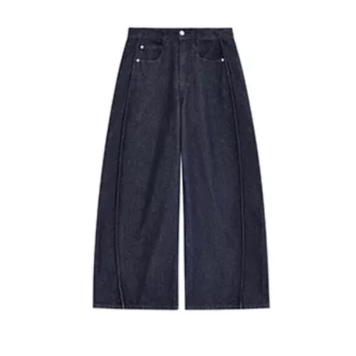 A763牛仔裤女新款深蓝直筒宽松复古百搭简约气质弯刀裤女装裤子