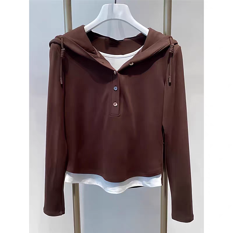 B933伊卫衣女装春秋季新款连帽短外套宽松休闲百搭长袖上衣假两件