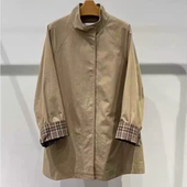 B224新款 立领卡其色撞色风衣外套女宽松5G2160