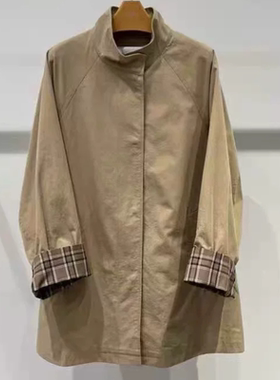 B224新款立领卡其色撞色风衣外套女宽松5G2160