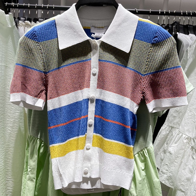 翻领冰丝针织短袖高弹力