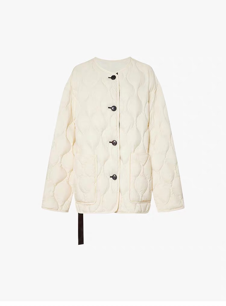 C332轻括宽松侧开叉撞色飘带抽绳收腰宽松大码轻薄羽绒服女