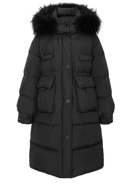 A263鸭绒羽绒服新款连帽貉子真毛领抽绳收腰大口袋长款外套1.25