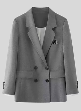 C422春季女装高级感灰色偏宽松西装西服外套女