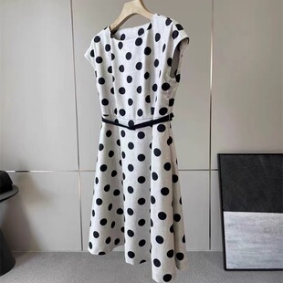 A602贵气感千金穿搭轻奢高级感上流社会小香风波点棉麻亚麻连衣裙