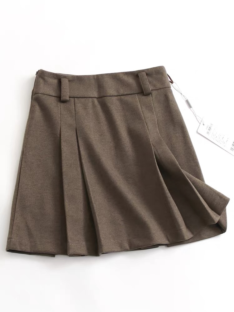 B323冬高腰半裙可咖棕百褶短裙裤女3FA441441