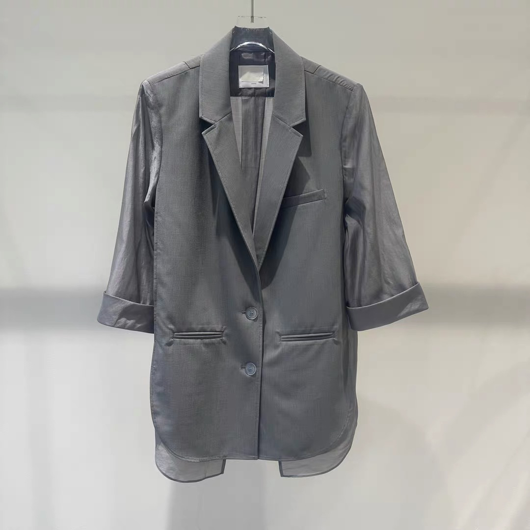 E514夏新款时尚宽松休闲拼接莱赛尔拼接西服薄款外套