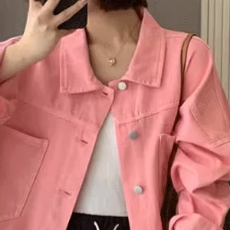 E434小个子全棉外套女春秋港风复古休闲夹克高腰短款薄上衣0.25