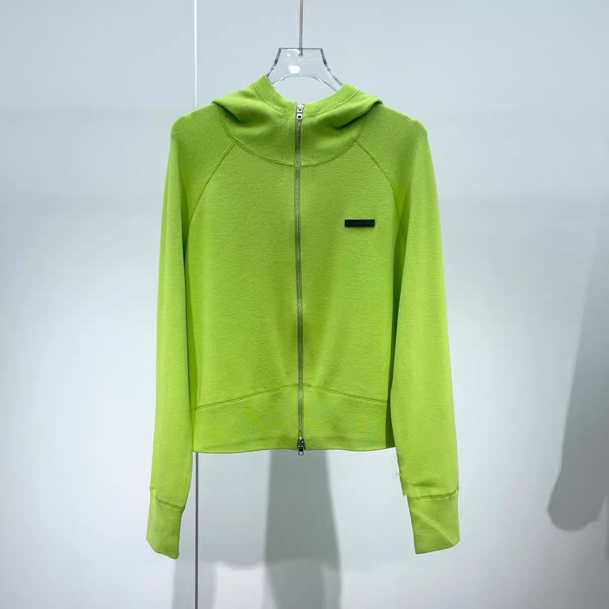 C123新款双拉链连帽针织开衫毛衣女